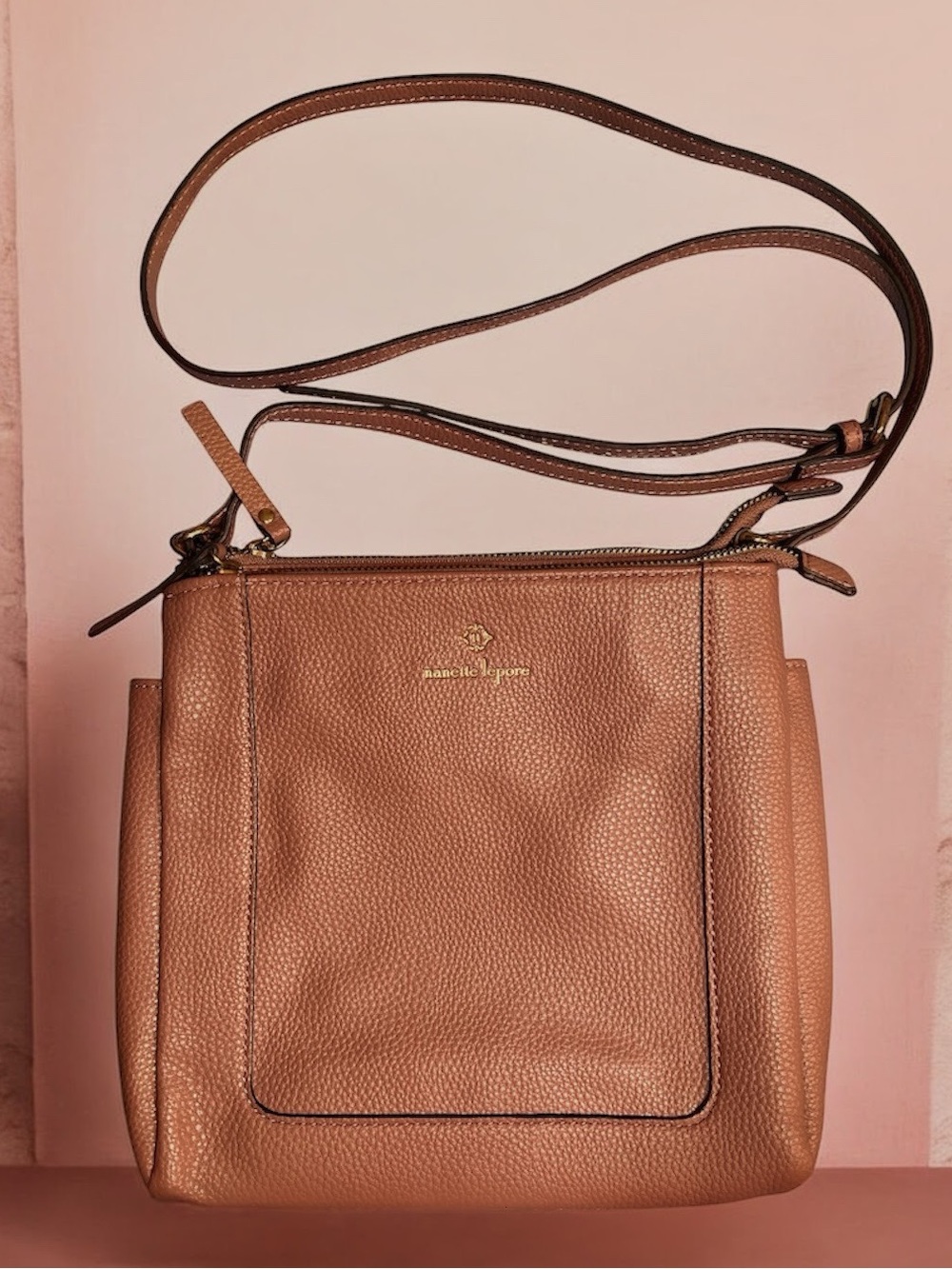 Nanette Lepore Mauve Faux Pebbled Leather Crossbody Bag